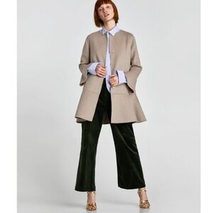 Zara New! Rare Wool Blend European Bell Sleeve Beige Coat